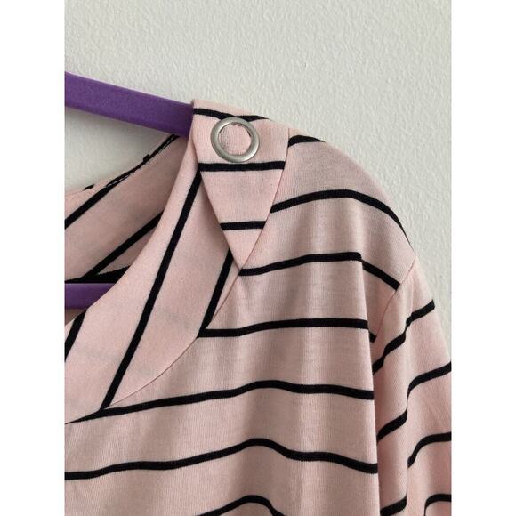 Jones New York Women 3X Pink Striped Boat Neck Tunic Button Accent Sailor - Picture 4 of 12